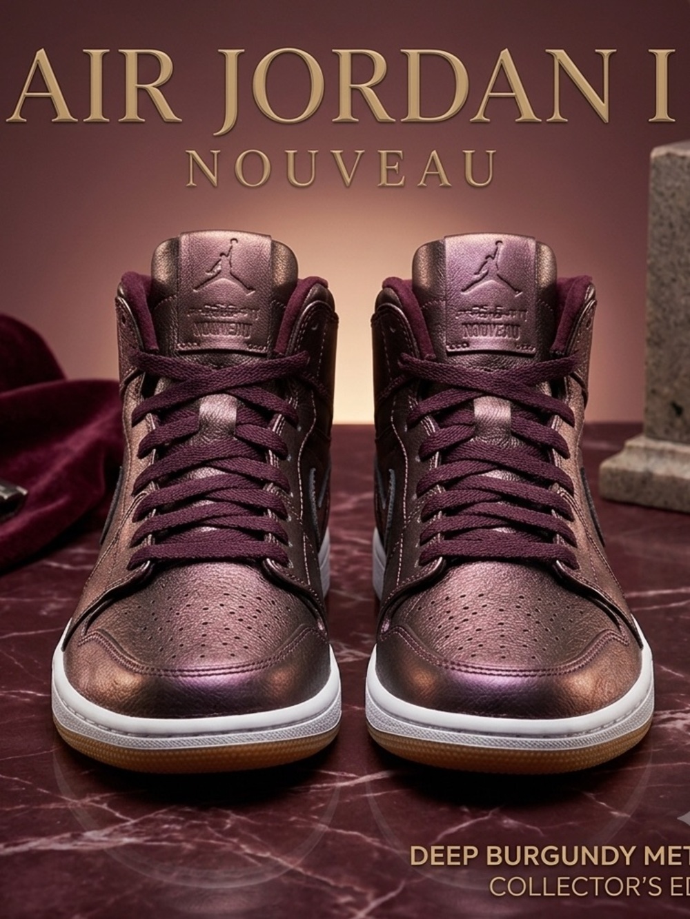 Men’s Nike Air Jordan 1 Mid Nouveau Sneaker Metallic Deep Burgundy/White Size 10